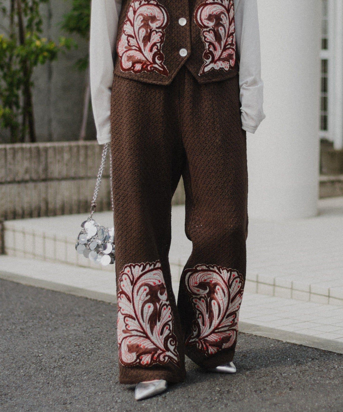 aguni拼接刺繡褲