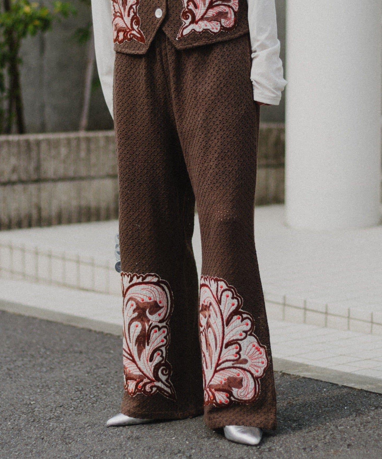 aguni拼接刺繡褲