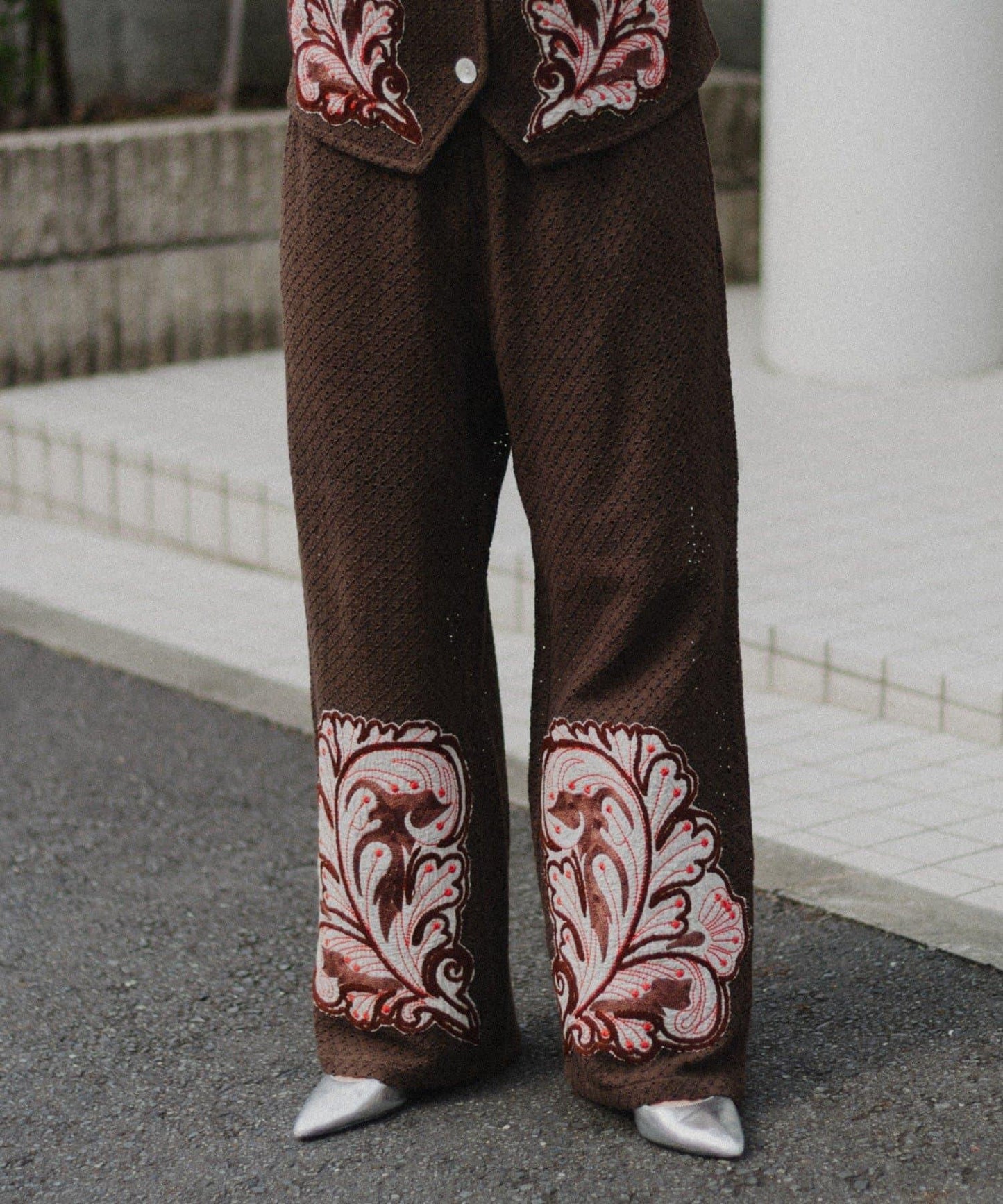 aguni拼接刺繡褲