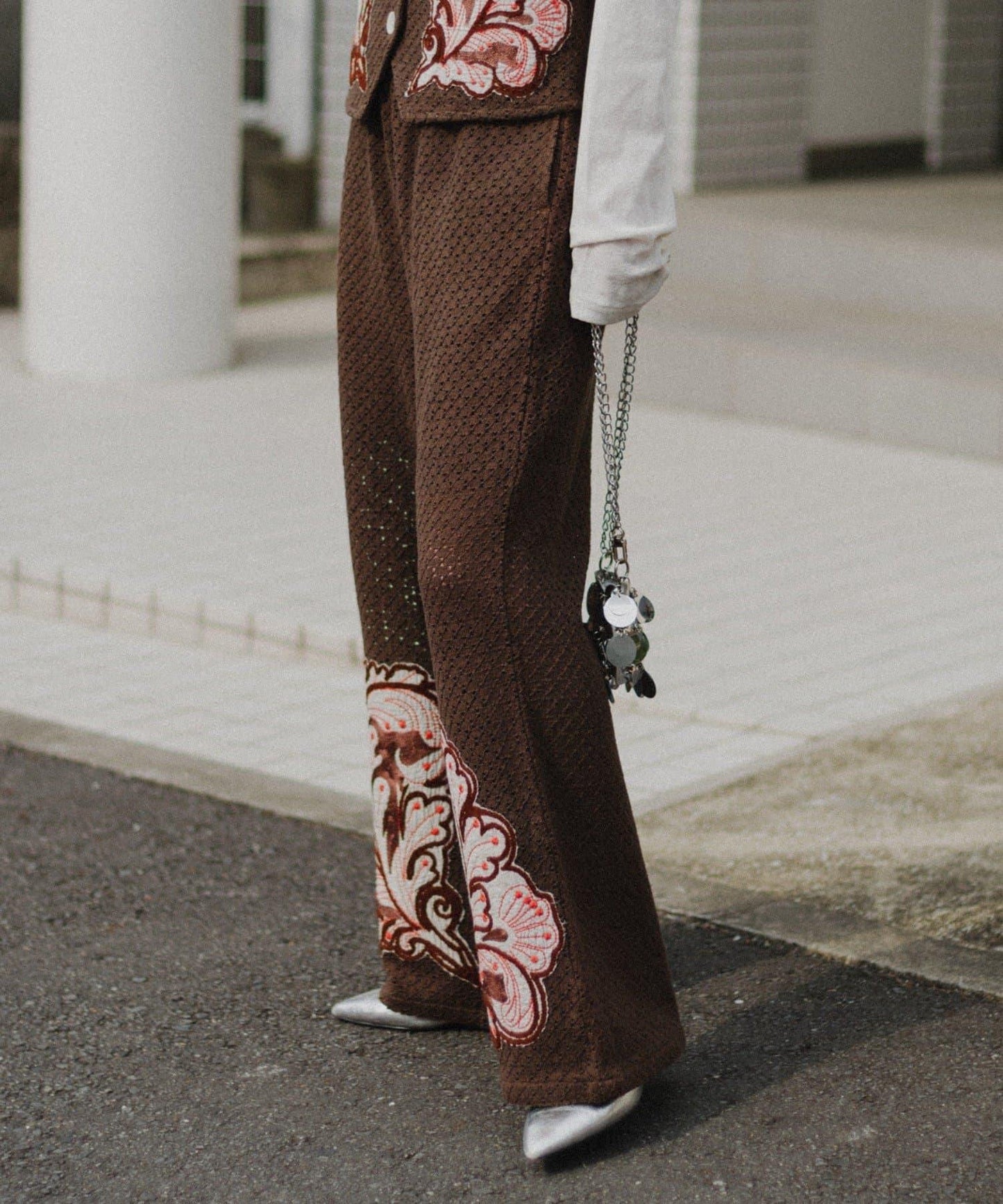 aguni拼接刺繡褲