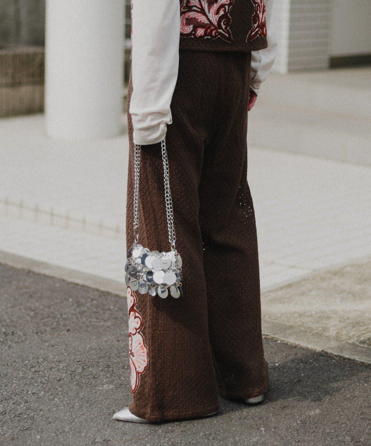 aguni拼接刺繡褲