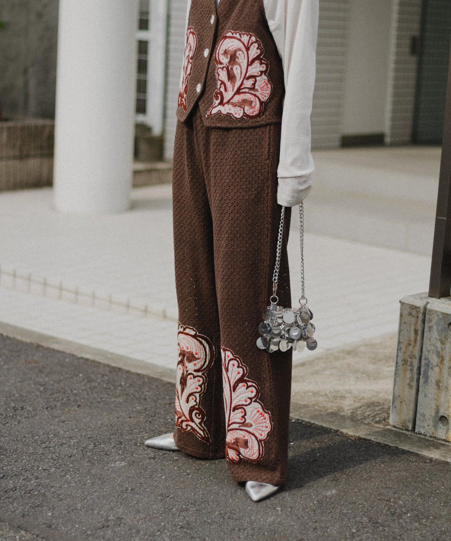 aguni拼接刺繡褲