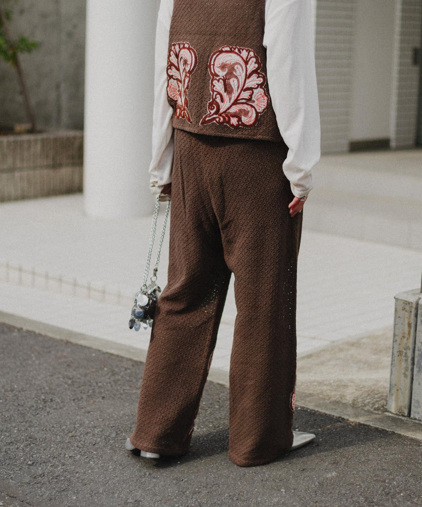 aguni拼接刺繡褲