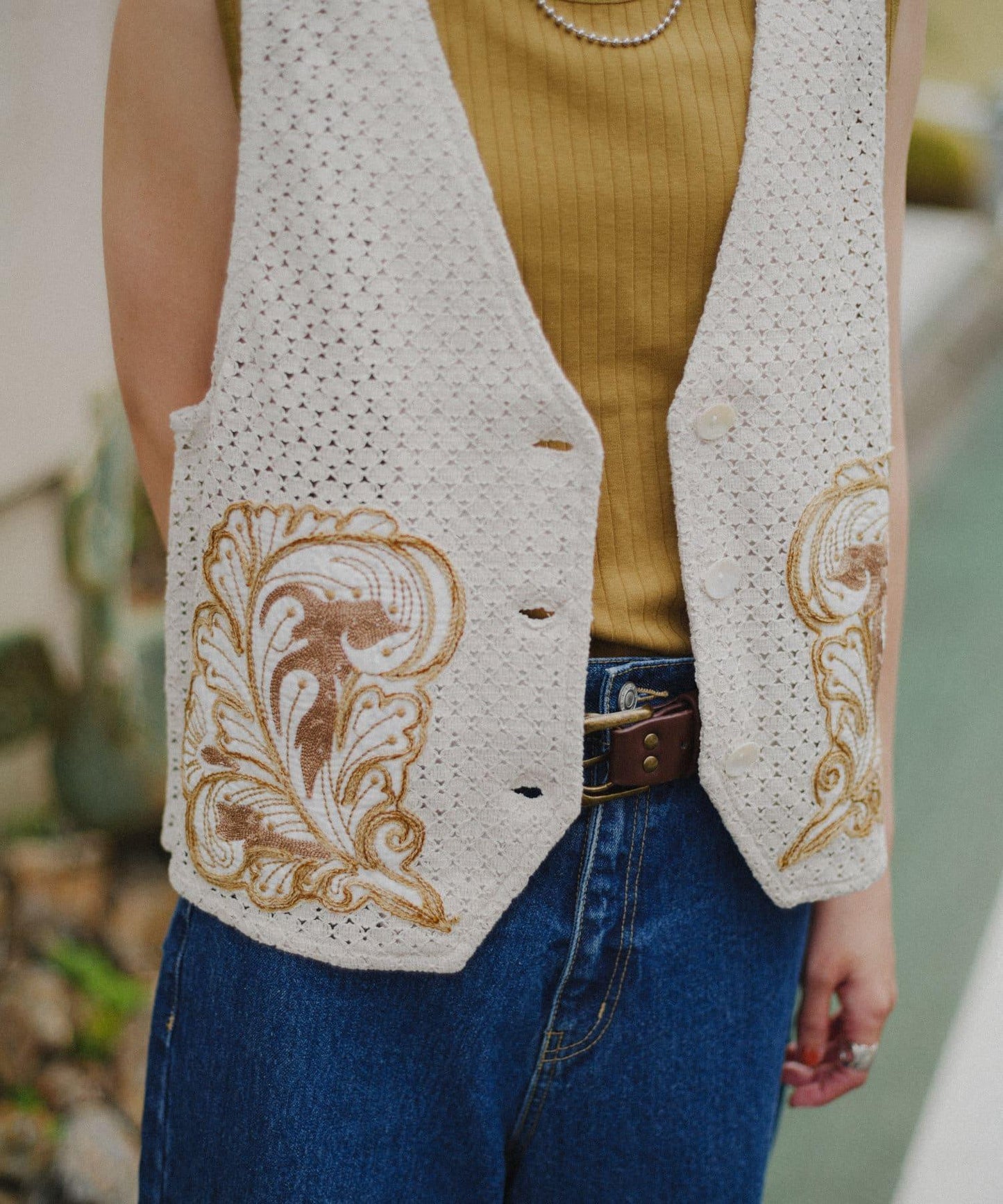 aguni拼接刺繡馬甲