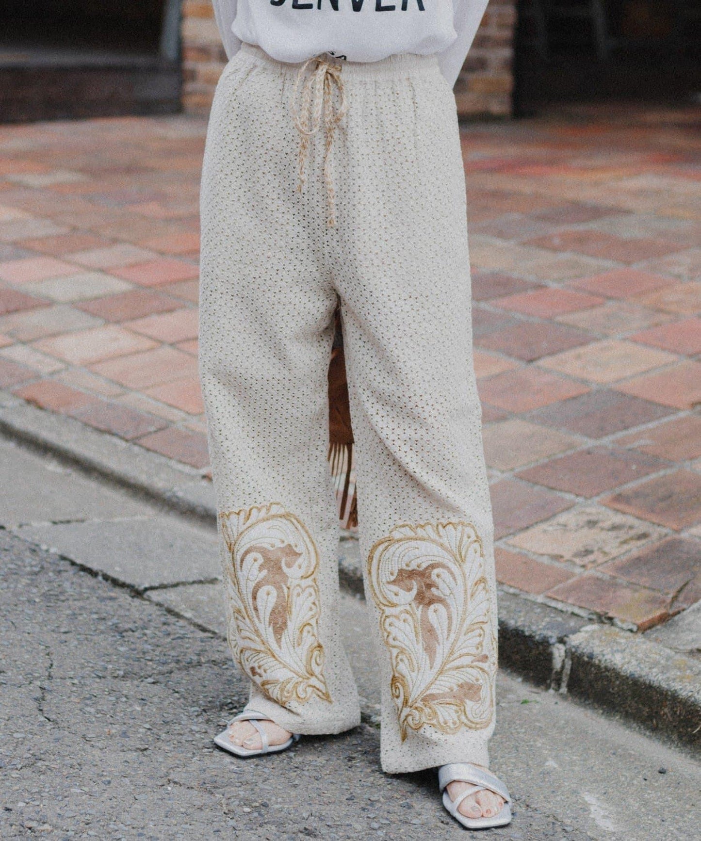 aguni拼接刺繡褲