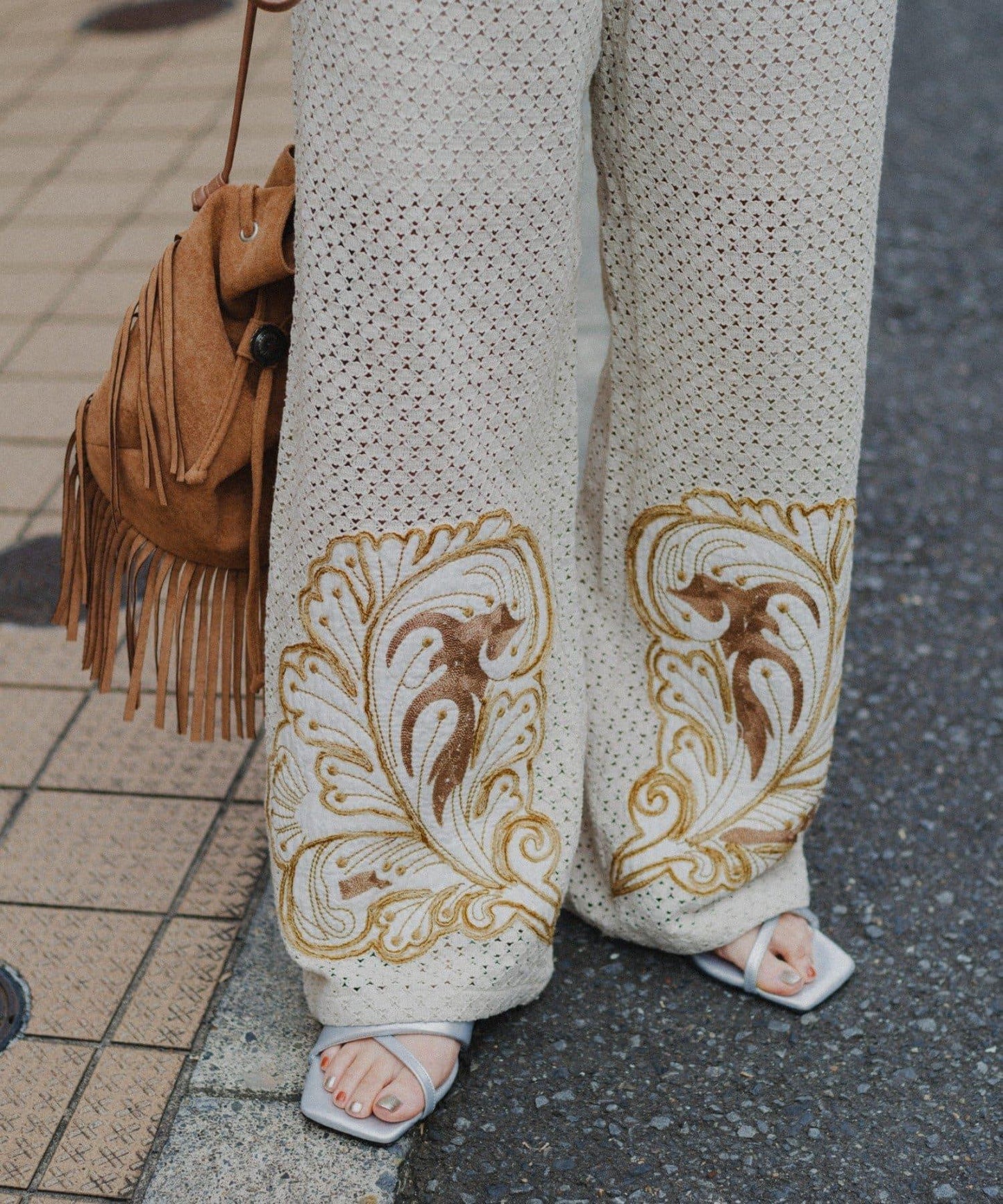 aguni拼接刺繡褲