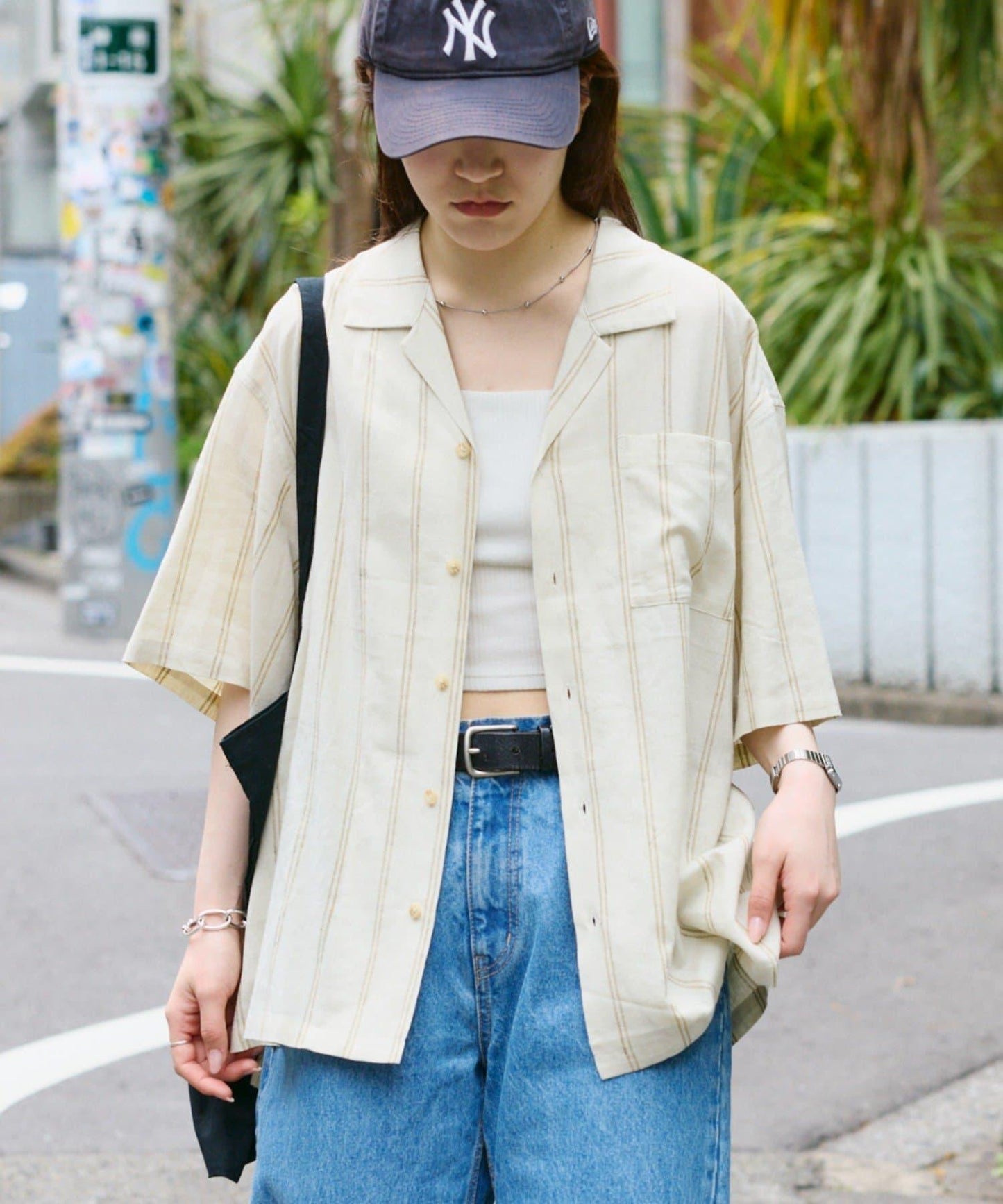 【男女通用】亞麻粘膠開領短袖襯衫