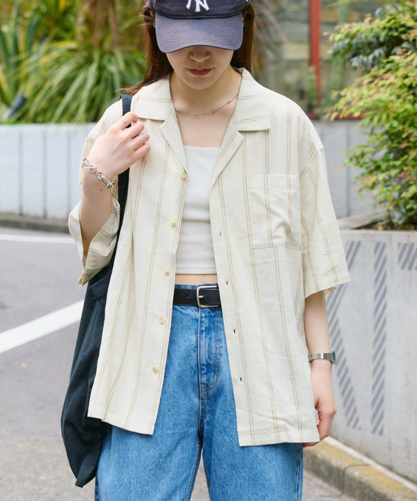 【男女通用】亞麻粘膠開領短袖襯衫