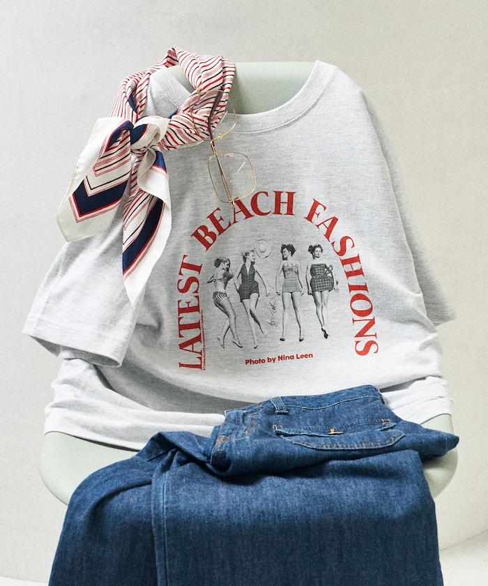 女孩子照片海灘拱形logo T恤