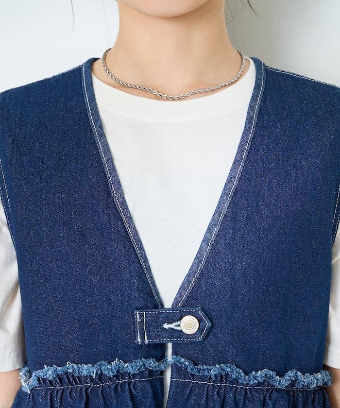 牛仔褲荷葉邊收褶馬甲