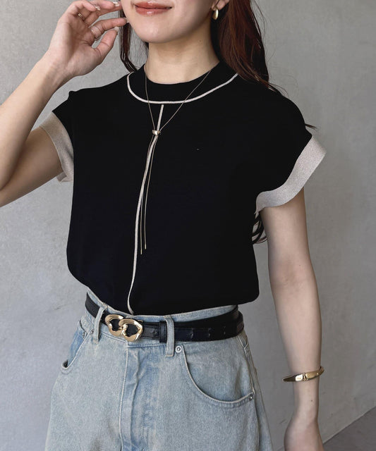 袖先配色法式針織套頭衫