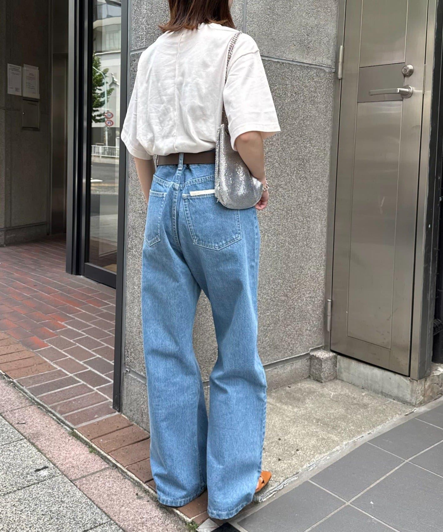 梨地花紋拼接短袖T恤