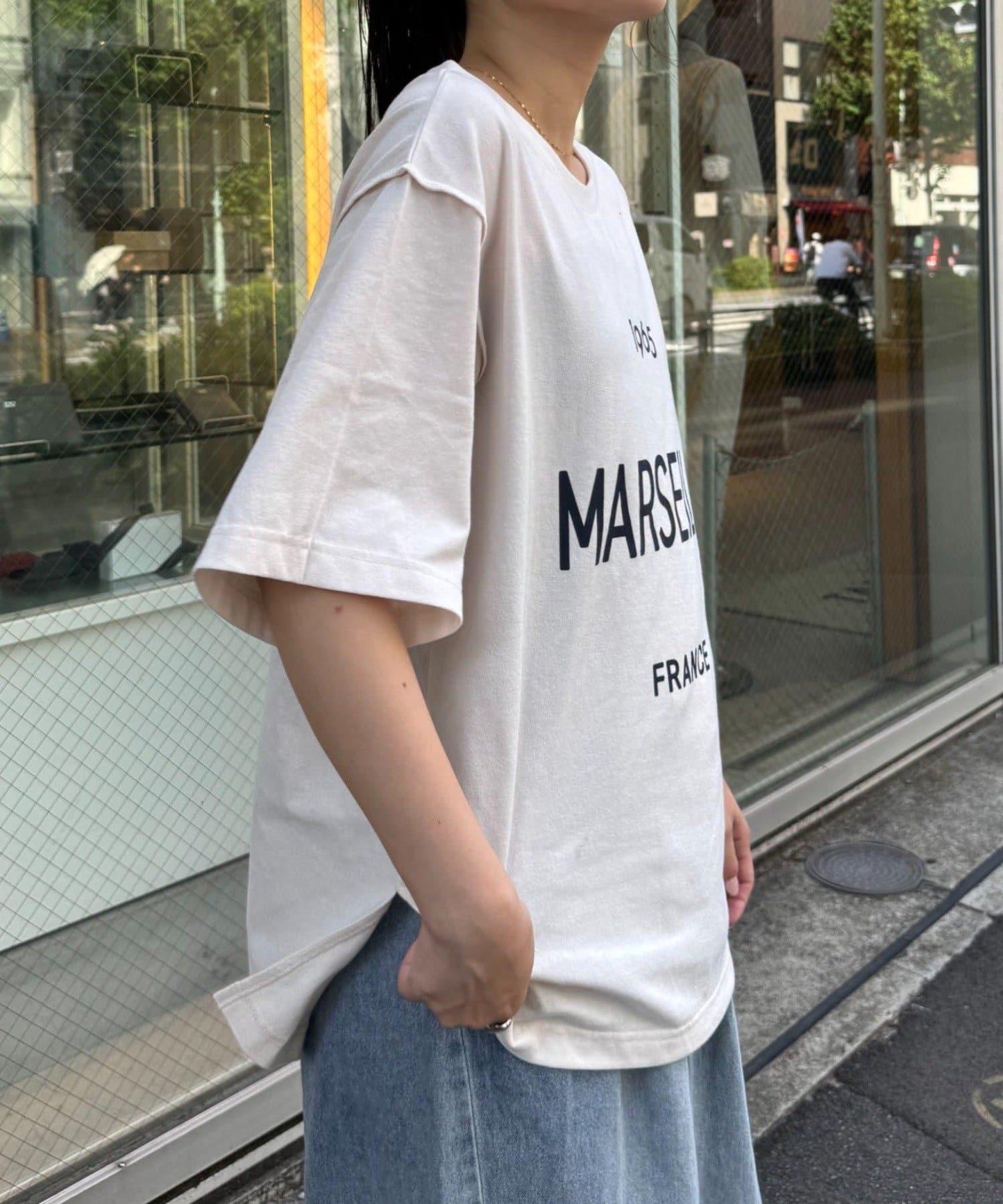 梨地花紋拼接短袖T恤