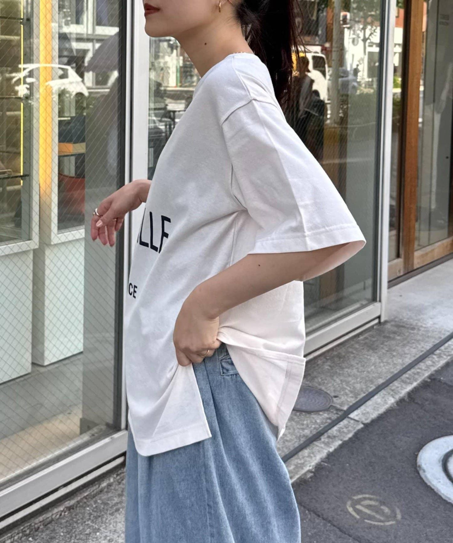 梨地花紋拼接短袖T恤