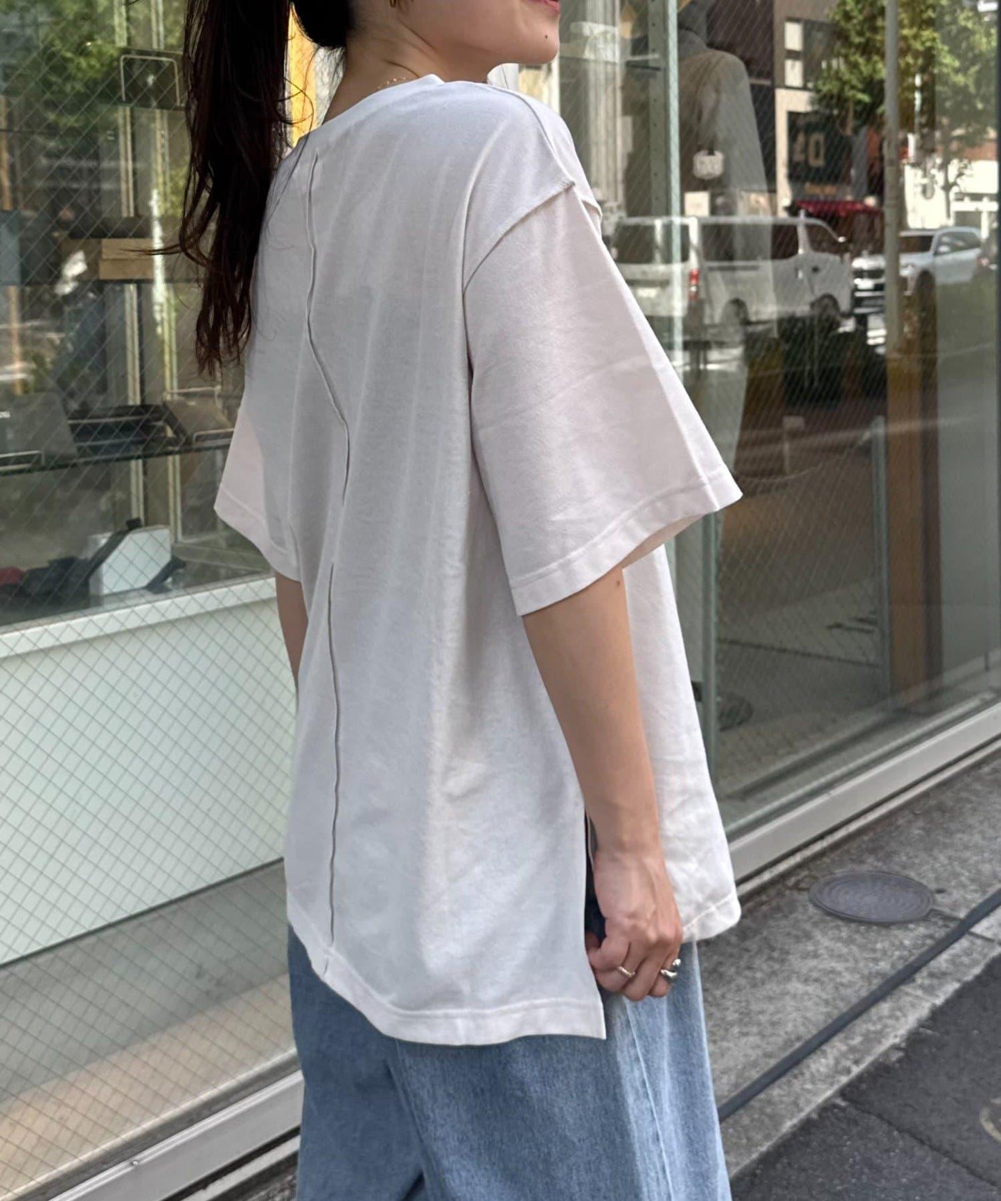 梨地花紋拼接短袖T恤