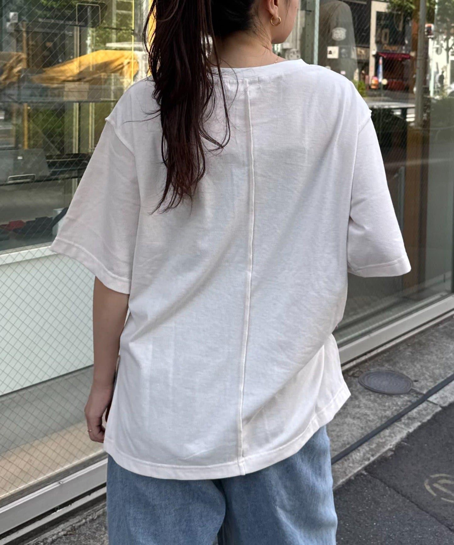 梨地花紋拼接短袖T恤