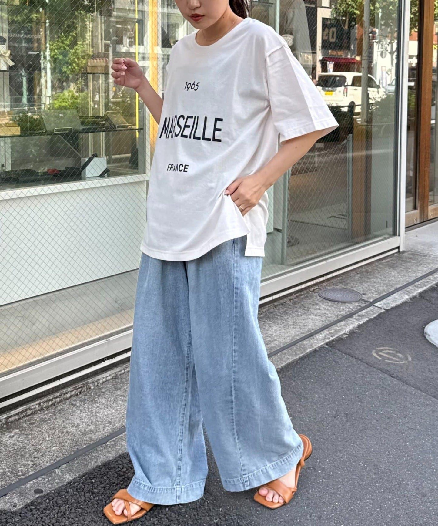 梨地花紋拼接短袖T恤