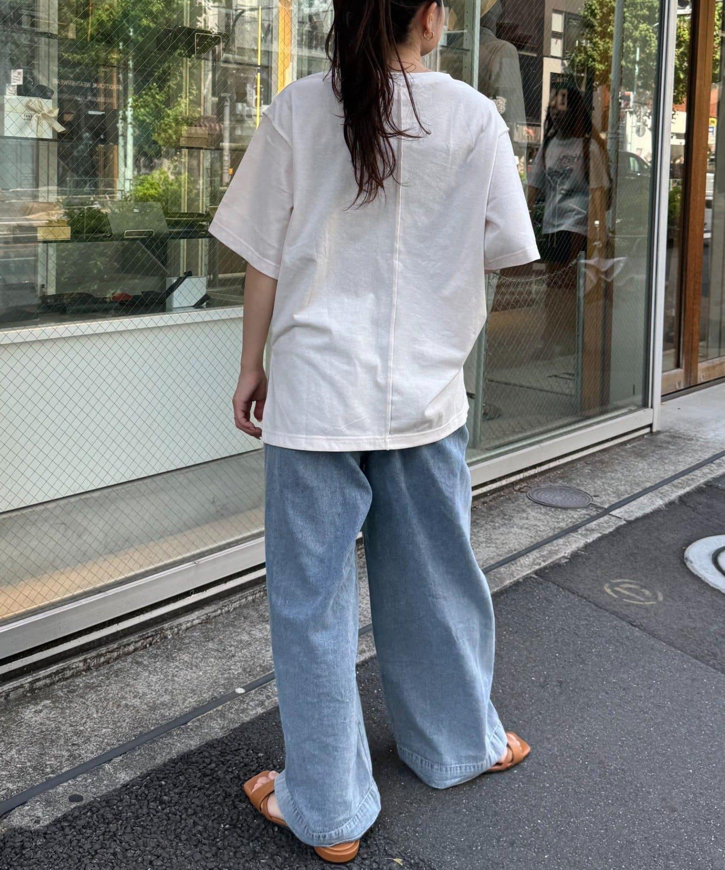 梨地花紋拼接短袖T恤