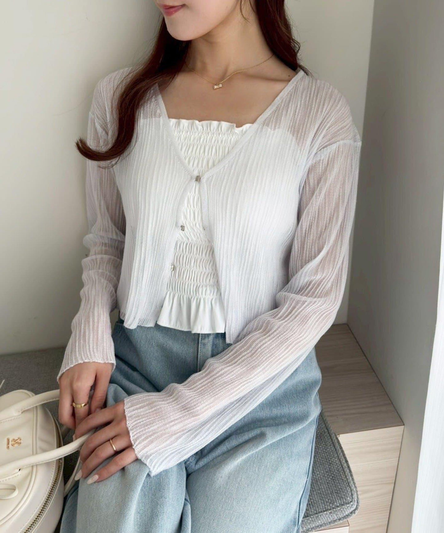 綁帶抽褶背心