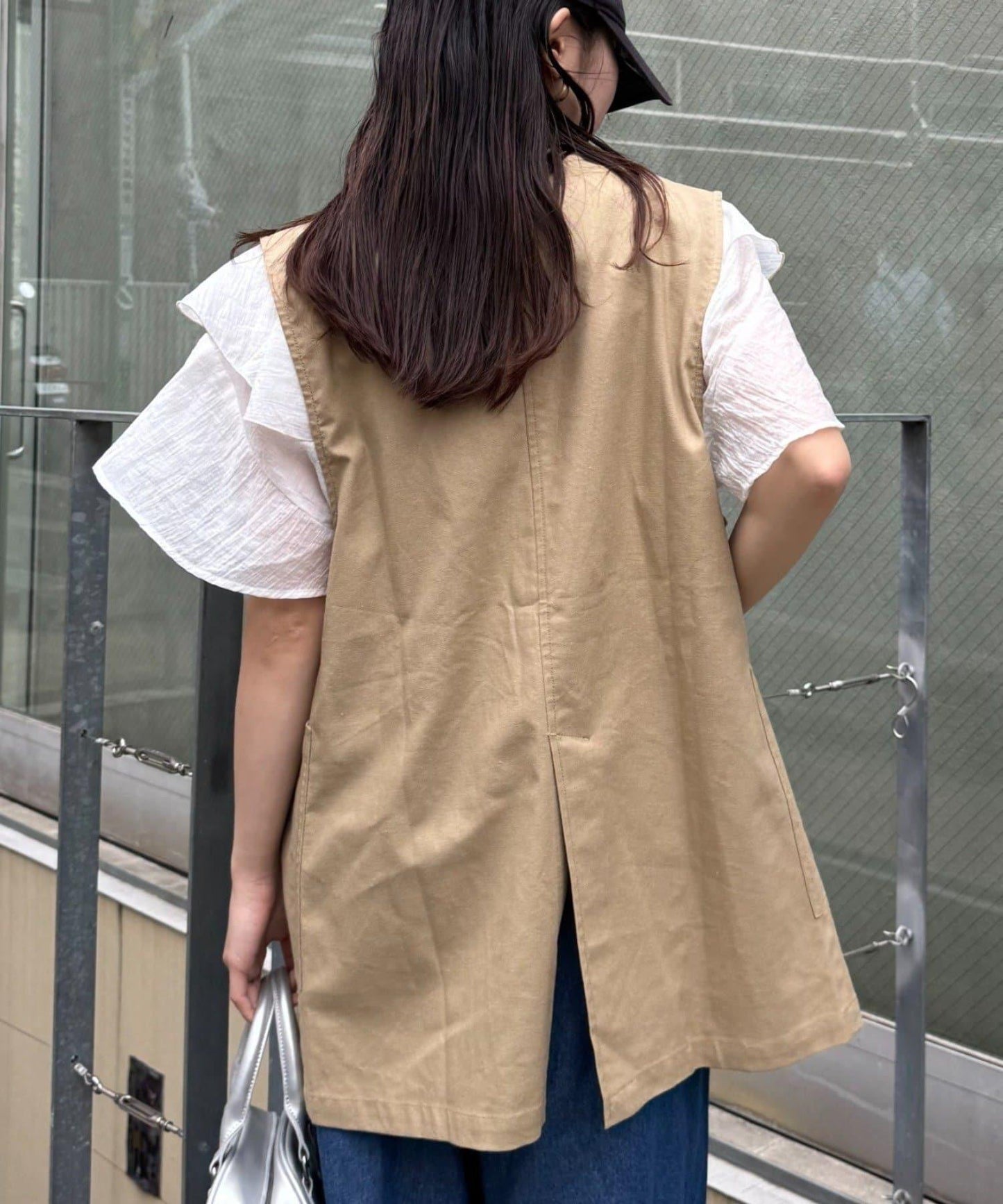 無領亞麻混紡外套