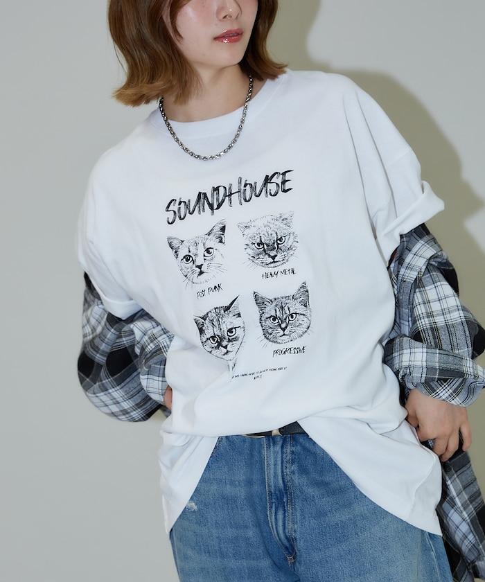"SOUNDHOUSE" 4只貓 動物印花T恤