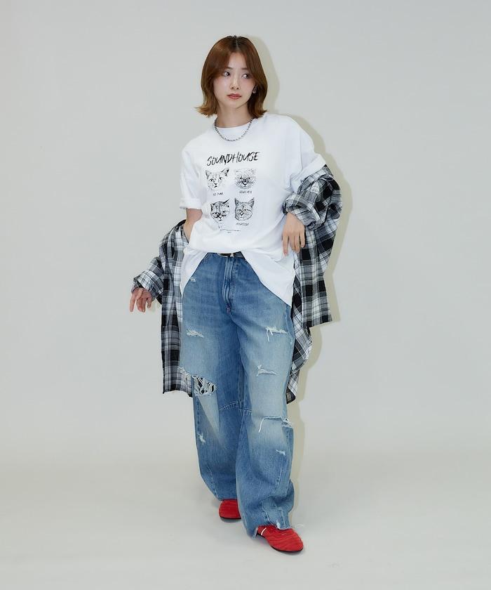 "SOUNDHOUSE" 4只貓 動物印花T恤