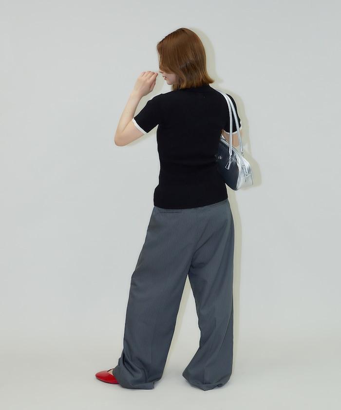 細條紋 雙高腰 雙褶 寬鬆褲