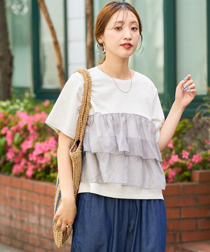 歐根紗對接半袖T恤