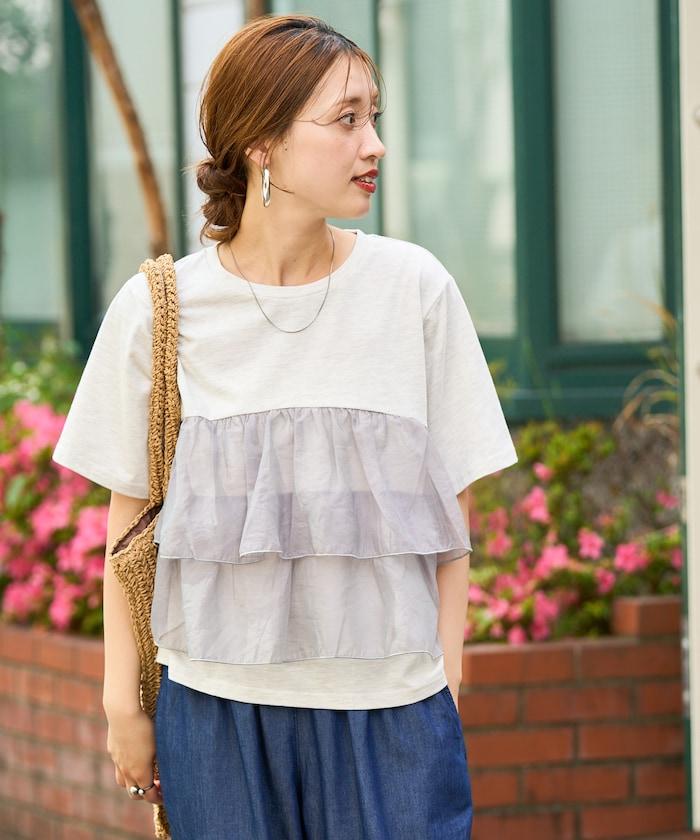 歐根紗對接半袖T恤