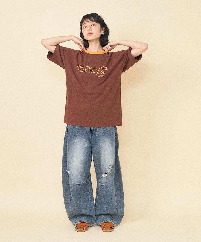 藍色圓領印花T恤