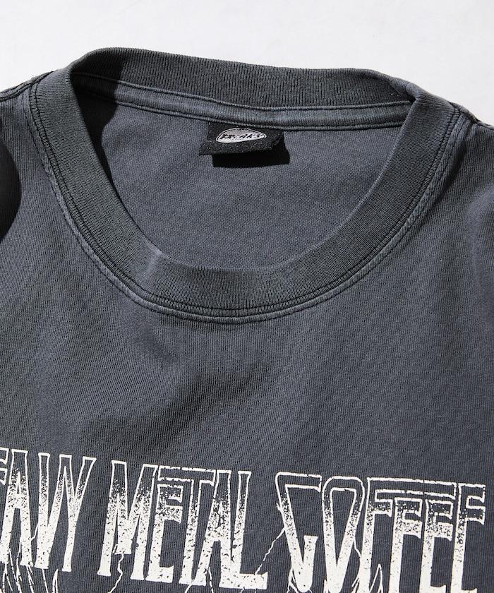 大號剪裁 皮革染色 裂紋印花 圓領T恤 / 重金屬咖啡 【限定推出】