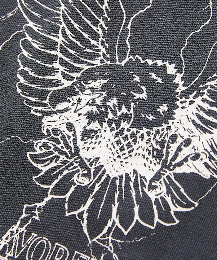 大號剪裁 皮革染色 裂紋印花 圓領T恤 / 重金屬咖啡 【限定推出】