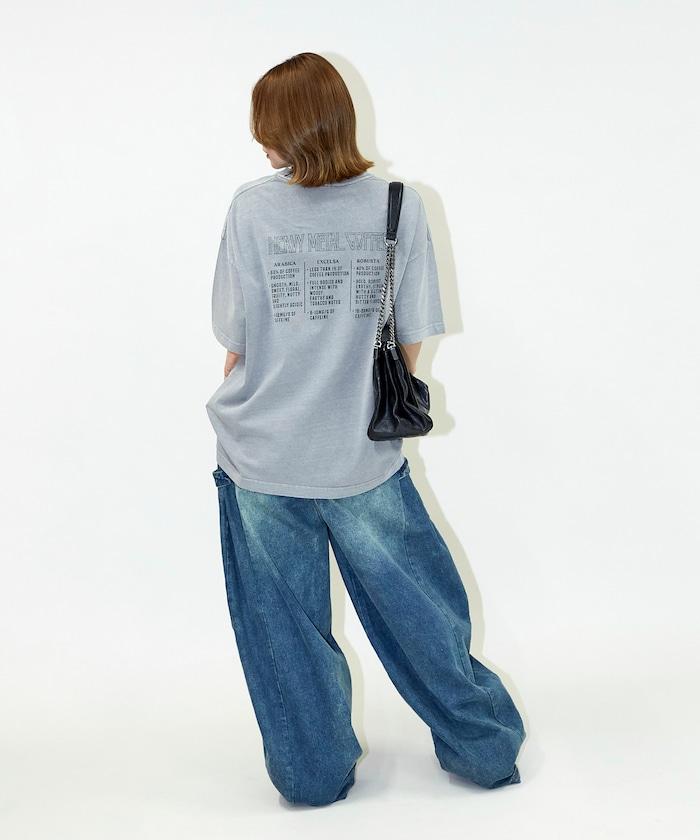 大號剪裁 皮革染色 裂紋印花 圓領T恤 / 重金屬咖啡 【限定推出】