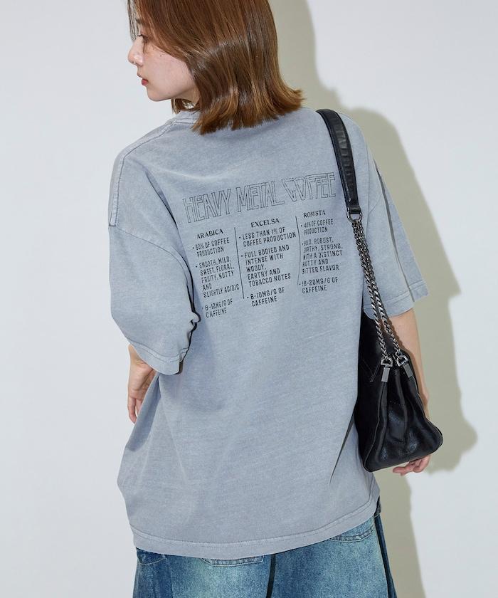 大號剪裁 皮革染色 裂紋印花 圓領T恤 / 重金屬咖啡 【限定推出】