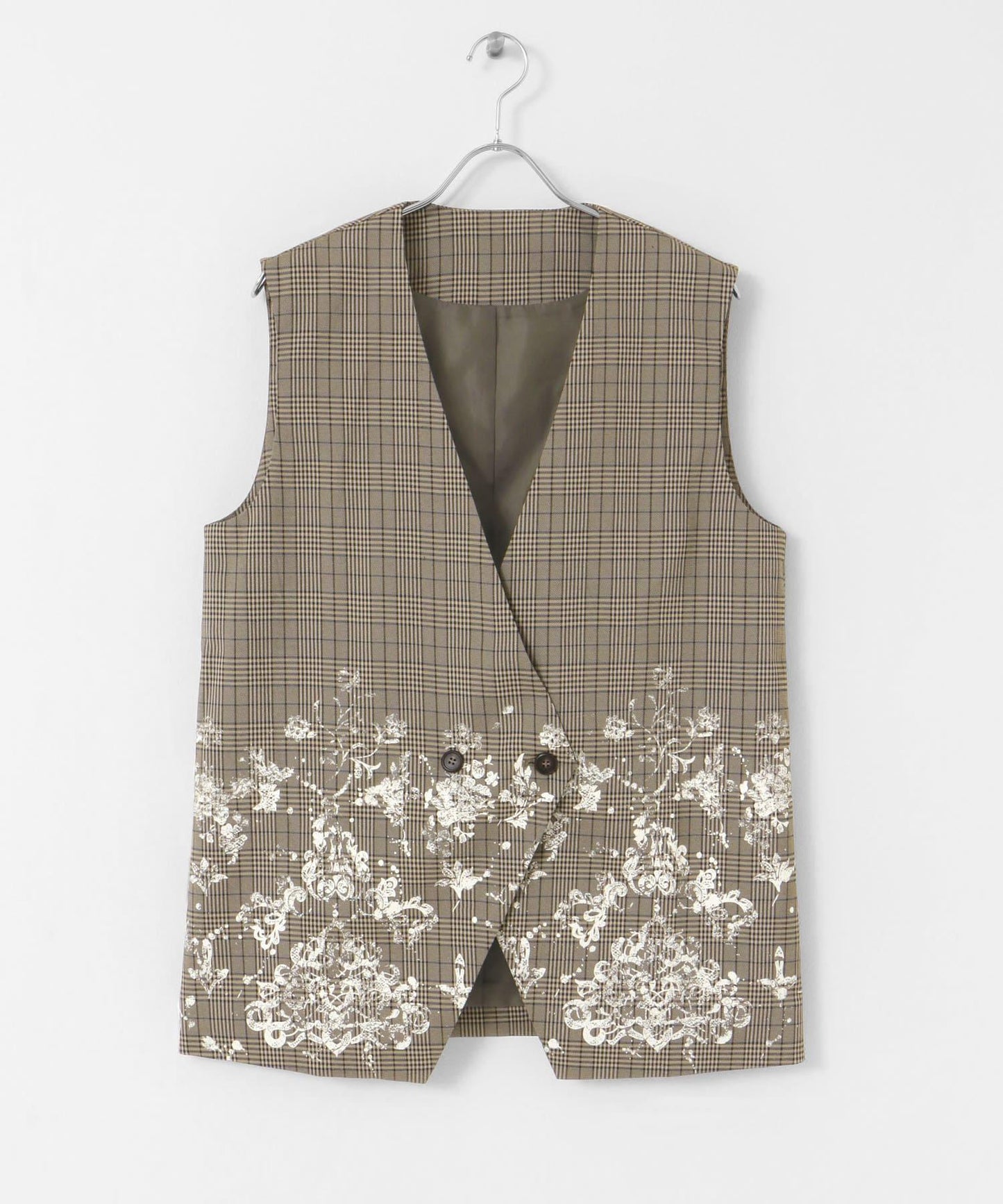 蕾絲印花格紋背心
