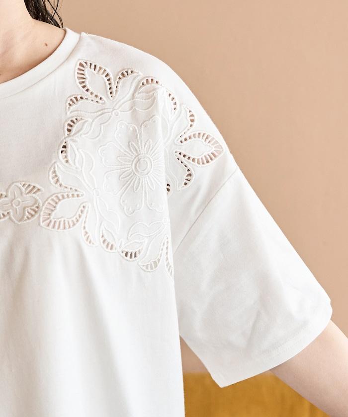 花紋 刺繡 寬鬆 半袖 T恤