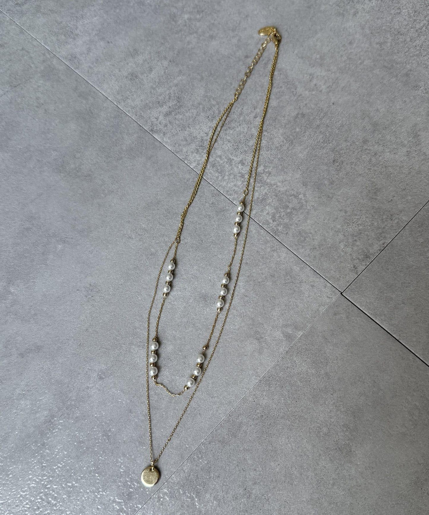 2連珍珠×圓形盤子項鍊