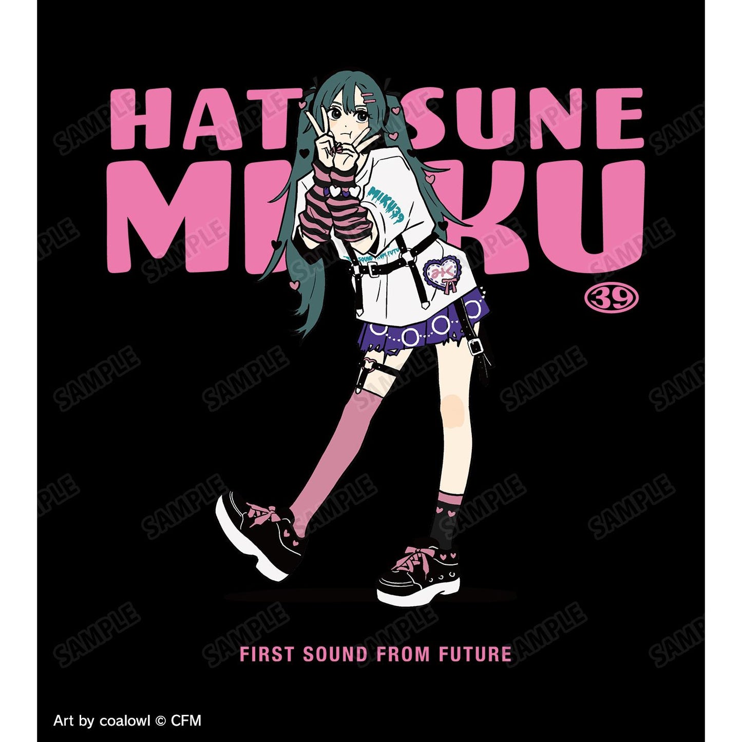 《初音未來》_(尺碼/XXL)_描繪特別版 《初音未來》 心形圖案 Art by coalowl 長款T恤 ver.B 男女通用