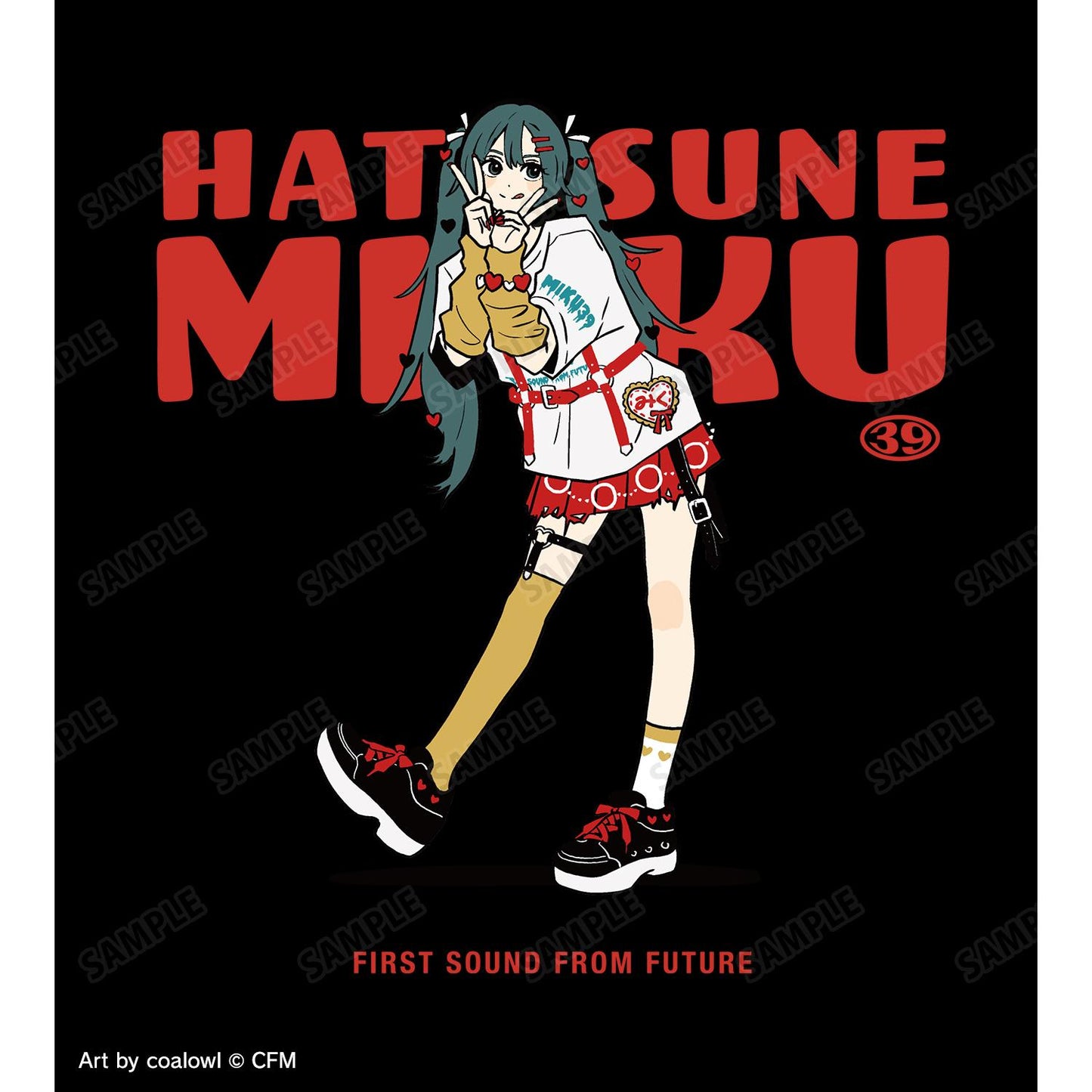 《初音未來》_(尺碼/XXL)_描繪新作 《初音未來》 心形版 Art by coalowl 長款T恤 ver.A男女通用