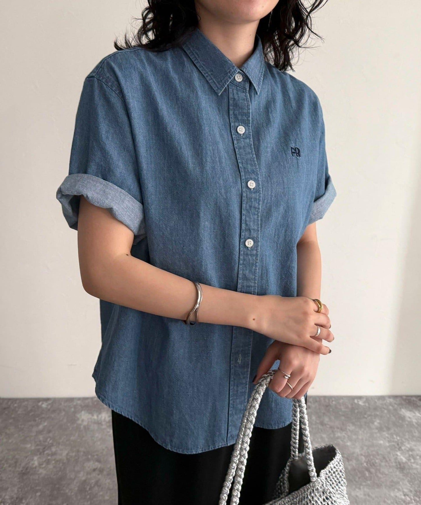 FR刺繡短袖襯衫
