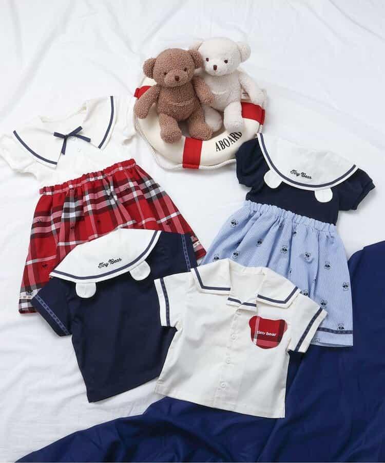 小熊水手領拼接連衣裙