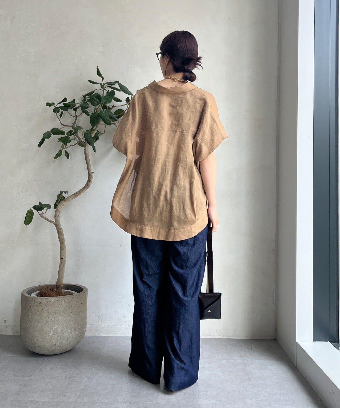 水洗牛津寬鬆長褲