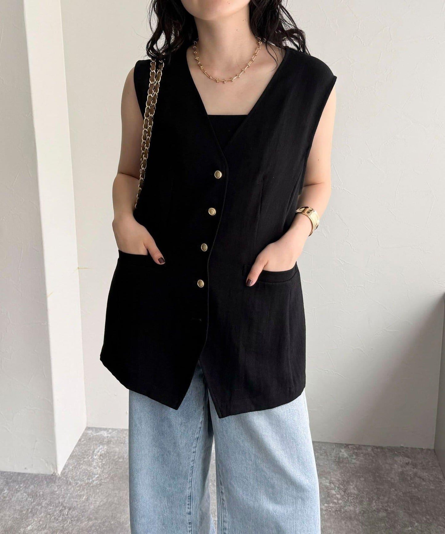 亞麻混合V領毛衣