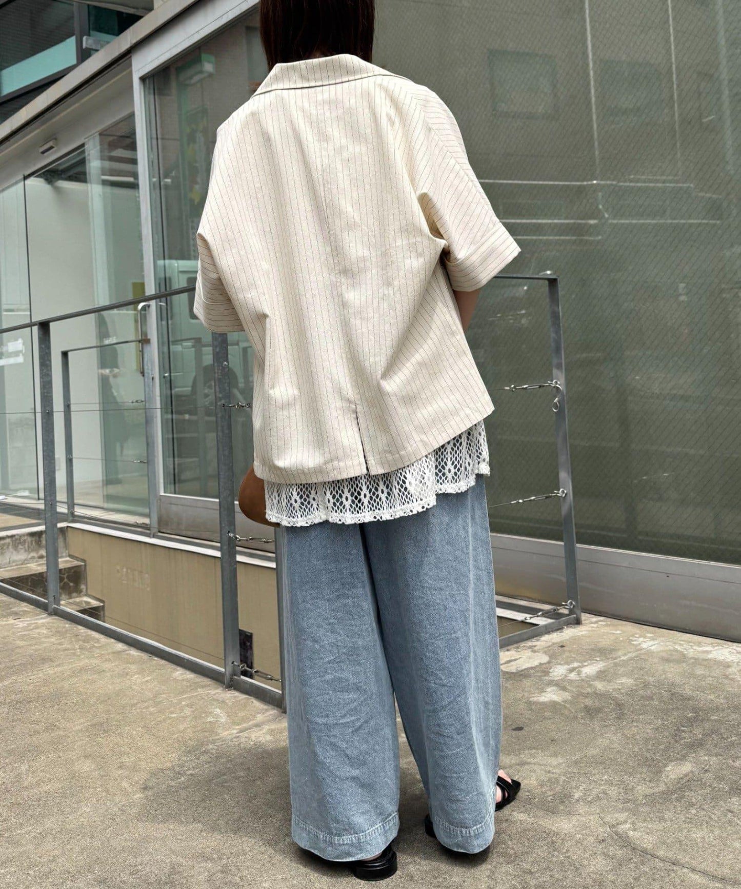 亞麻混鬆軟短袖襯衫外套