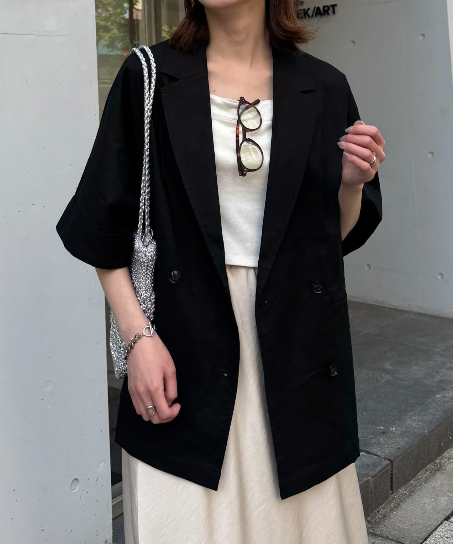 亞麻混鬆軟短袖襯衫外套