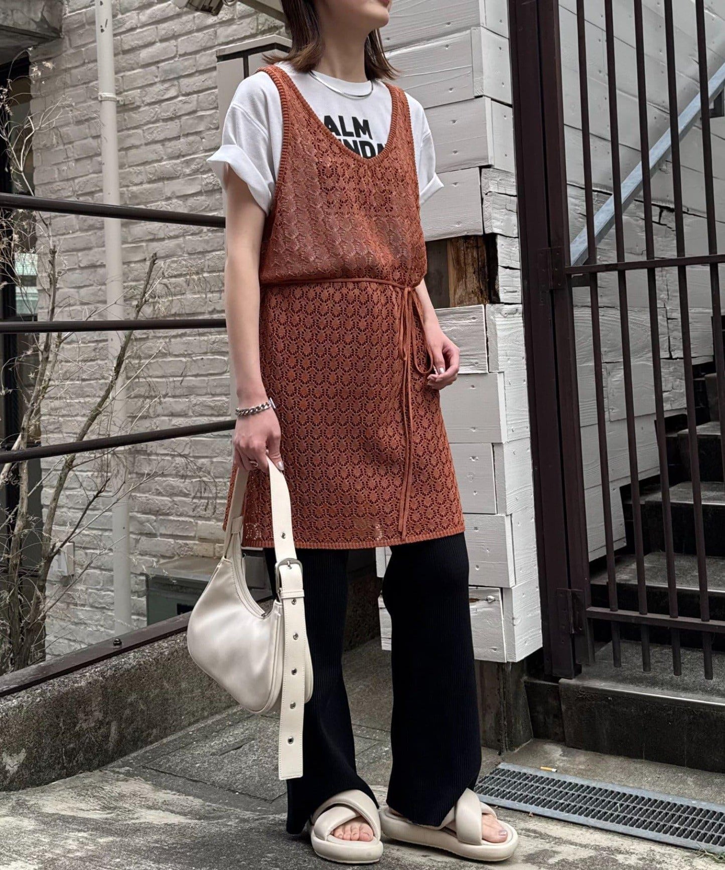 蕾絲針織長款套頭衫