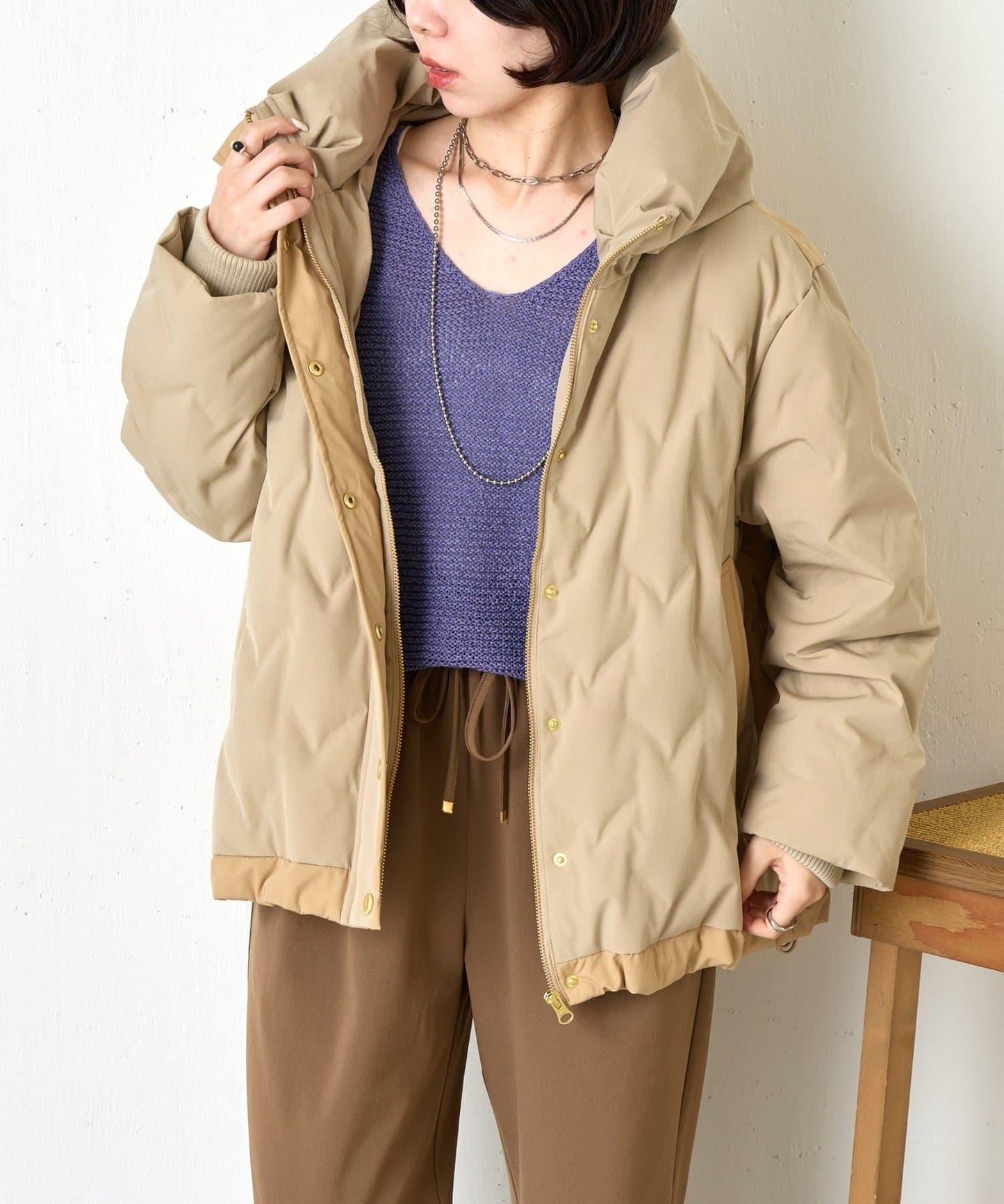 配色連帽羽絨服