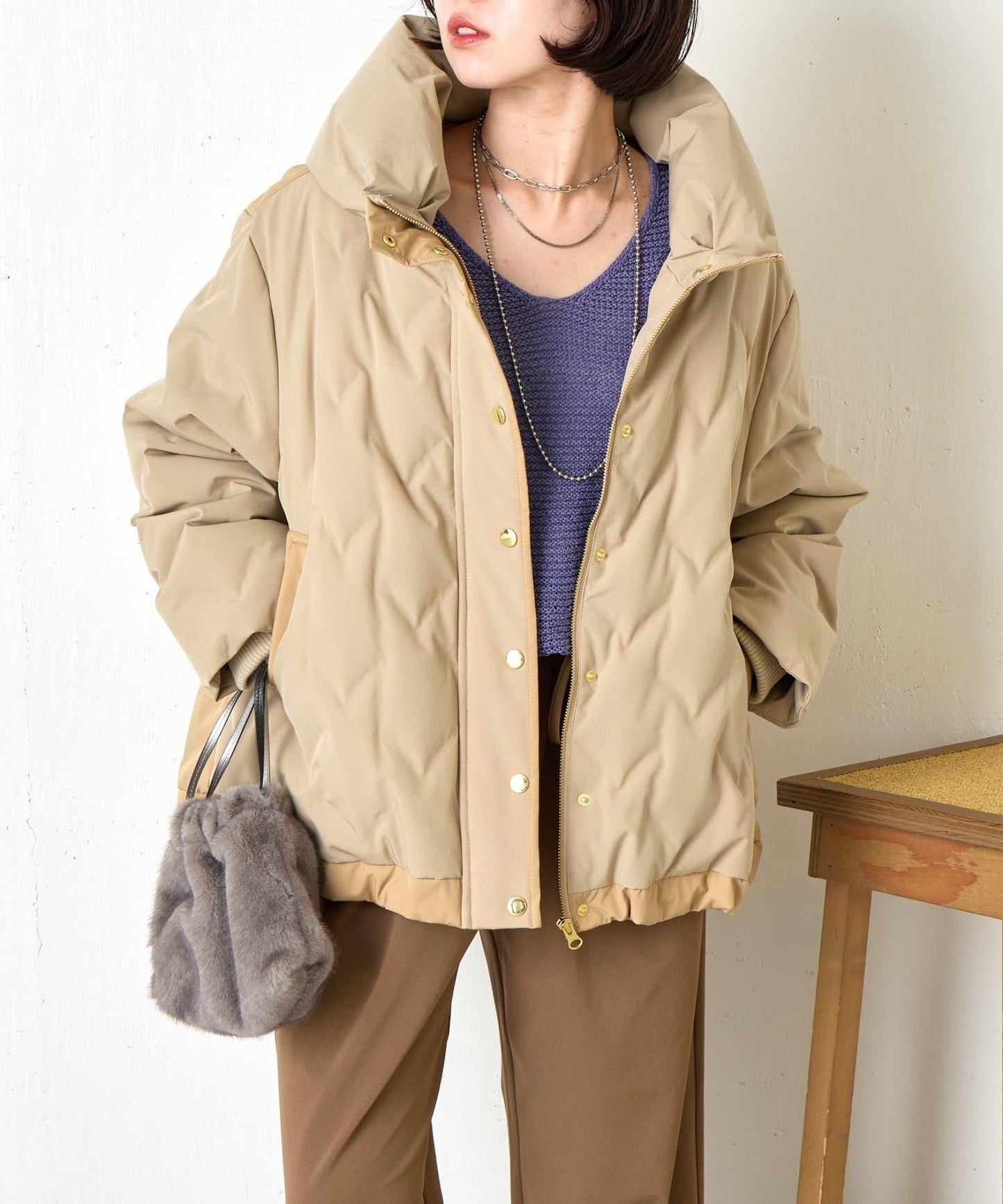 配色連帽羽絨服