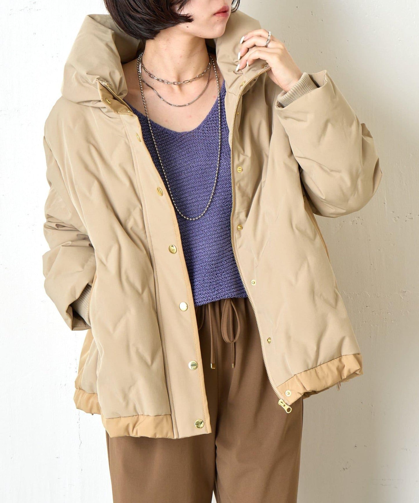 配色連帽羽絨服