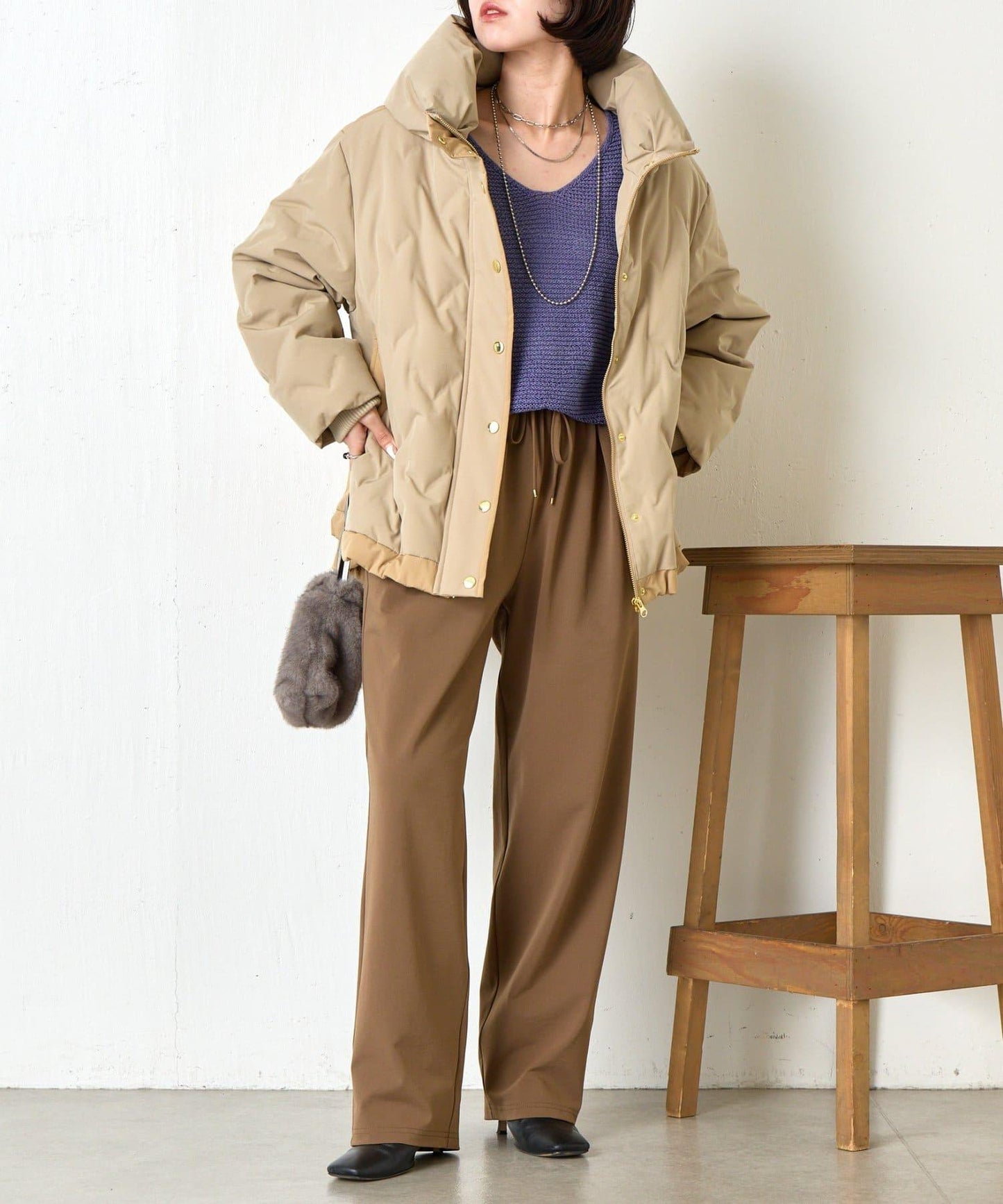 配色連帽羽絨服